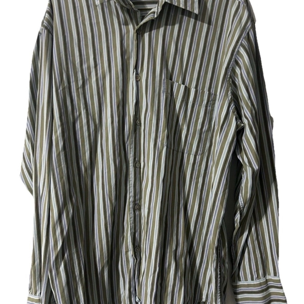 Izod Men's Olive and White Striped Shirt